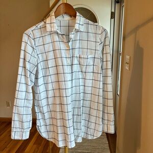 White Windowpane Plaid Button-Up Shirt